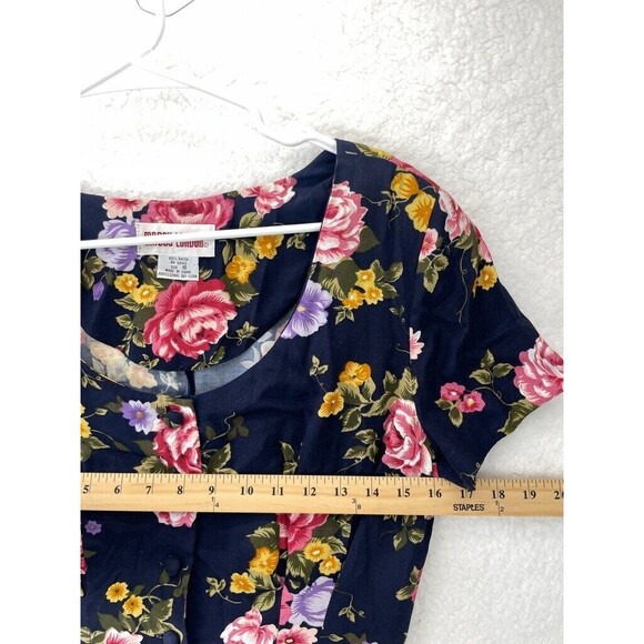 Maggy London Vintage 80s Dress Womens Size 10 Floral Fit & Flare Rayon Button Up - Picture 3 of 6